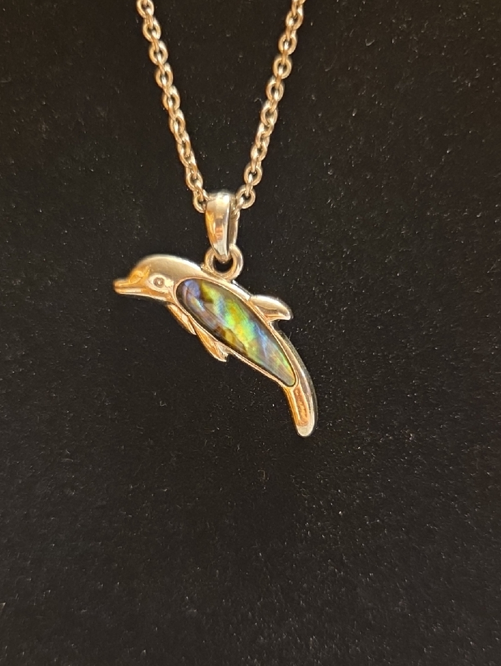 Natural Abalone Shell Dolphin Pendant Necklace 